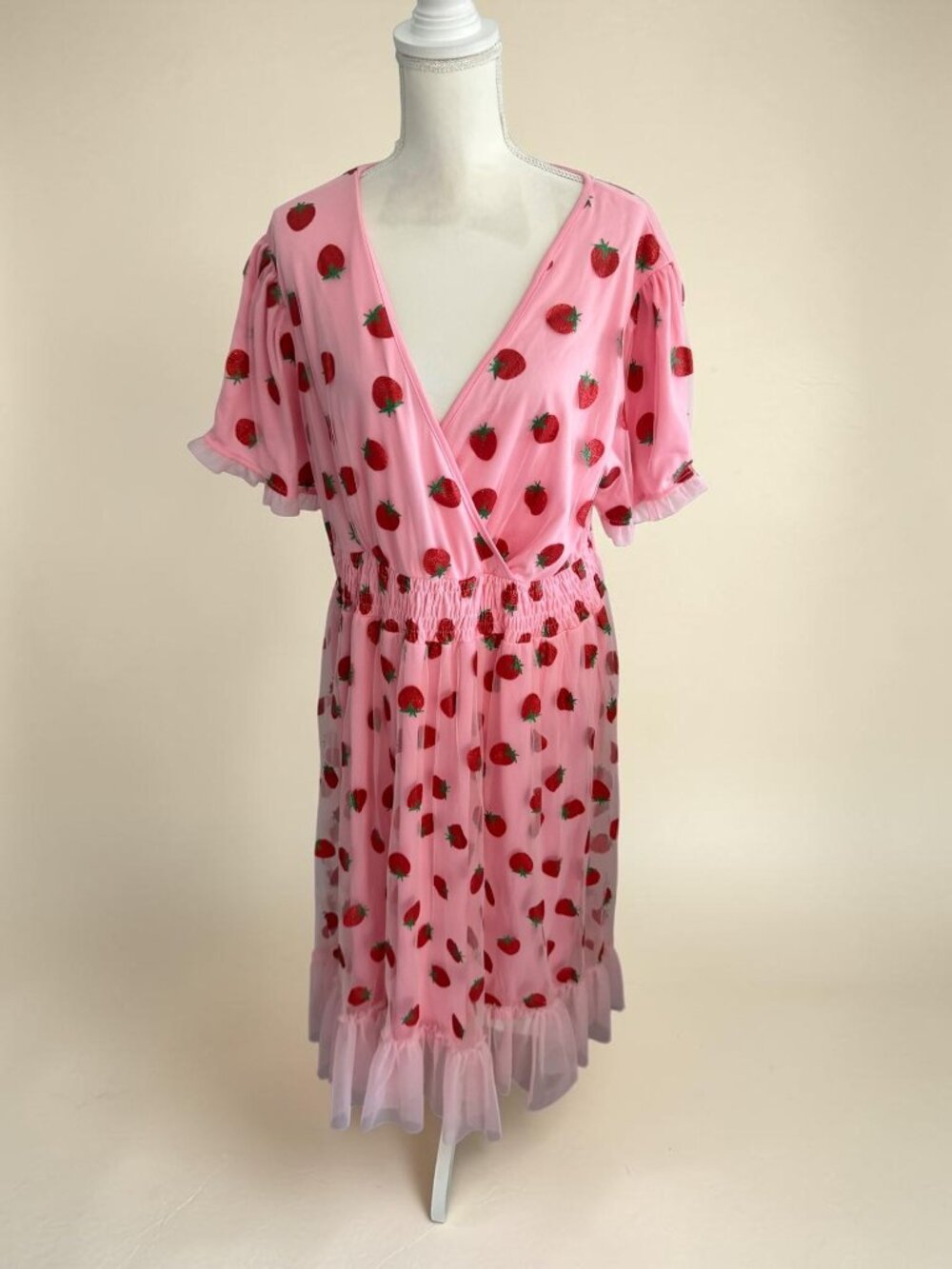 THE STRAWBERRY Tulle Trimmed Pink Dress Size 3XL